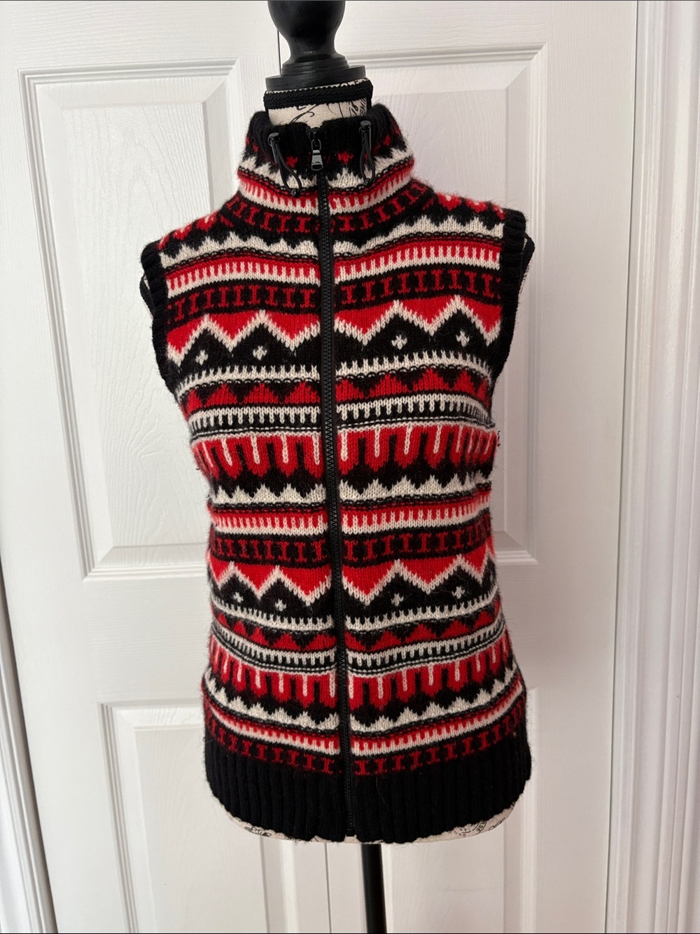 Ralph Lauren Zip-Front Fair Isle Sweater Vest in Red, Black & Cream